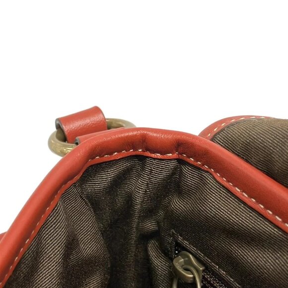 Auth COACH Signature Cricket Shoulder Bag 10566S Khaki Red Jacquard Leather - Picture 13 of 16